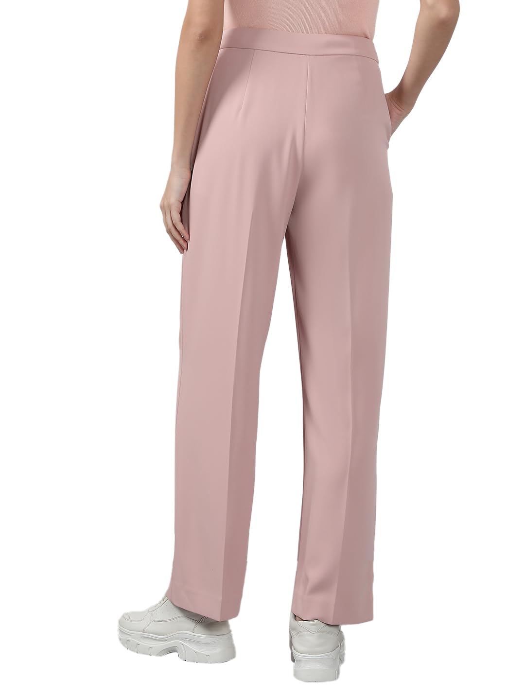 VERO MODA Women's Straight Fit High Rise Pink Pants