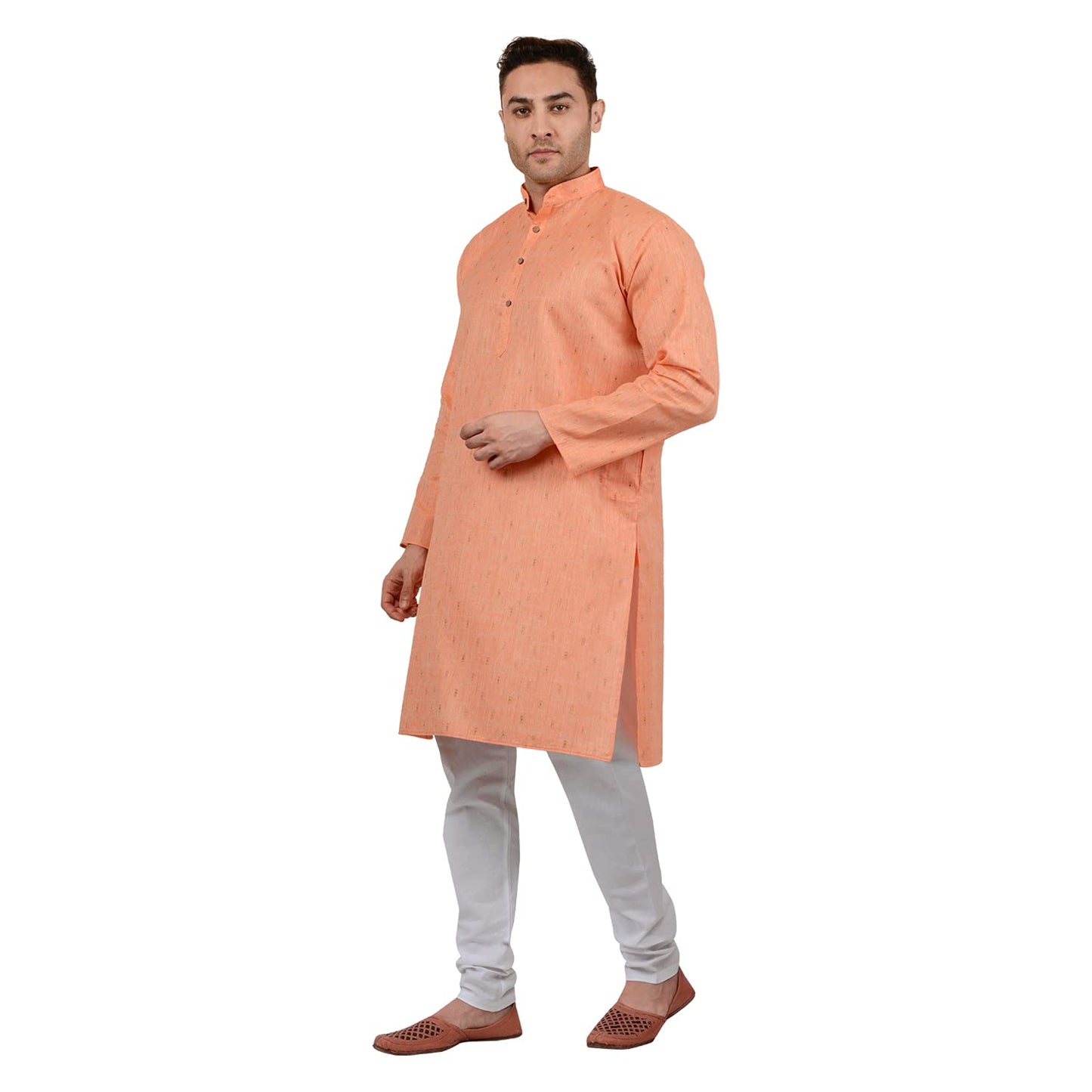 LUCKWIN Men's Cotton Linen Geometric Design Kurta in Orange [LWKurta111-42]