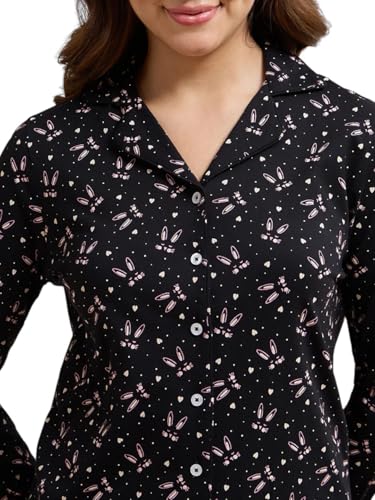 Amante Black Printed Cotton Women Nightsuit