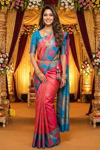 SREE KUMARAN Women's Kanchipuram Kubera Silk Pure Pattu Sarees With Blouse (VSK138-2) (VSK241-6)
