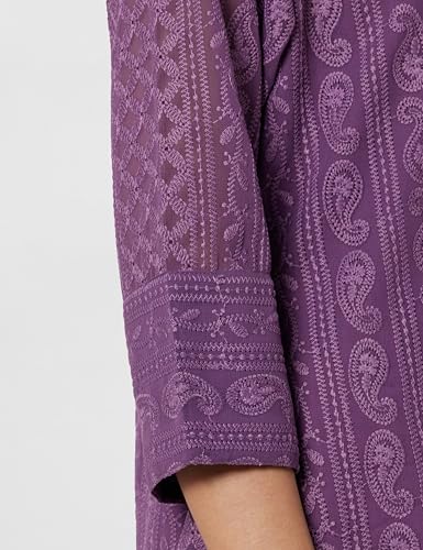 Soch Womens Purple Paisley Embroidered Mandarin Collar Georgette Kurta