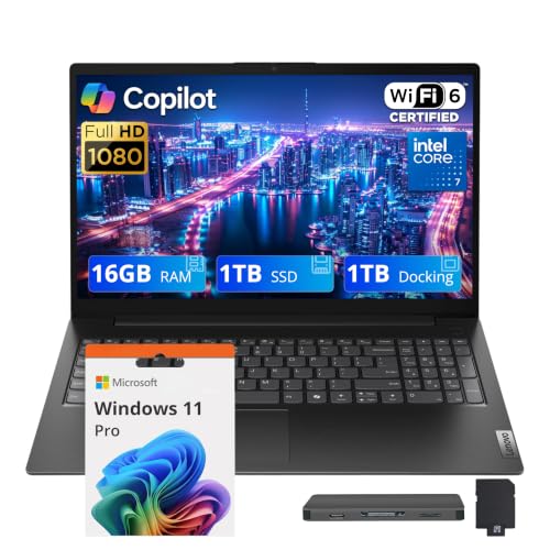 Lenovo V15 Gen 5 15.6" FHD Business Laptop, Intel Core 7 240H, 16GB DDR5, 2TB Storage(1TB SSD+1TB Docking Station Set), Intel Graphics, Numeric Keypad, 720p HD Camera, Wi-Fi 6, Windows 11 Pro, Black