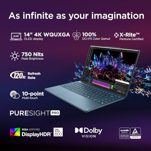 Lenovo Yoga Slim 9 Intel Evo Core Ultra 7 258V Touchscreen Laptop (32GB RAM/1TB SSD/14 (35.5cm)/4K WQUXGA OLED/AI PC AI Now/Copilot+ PC/Windows 11/Office 2024/1Yr ADP/Teal/1.2Kg), 83CX002LIN