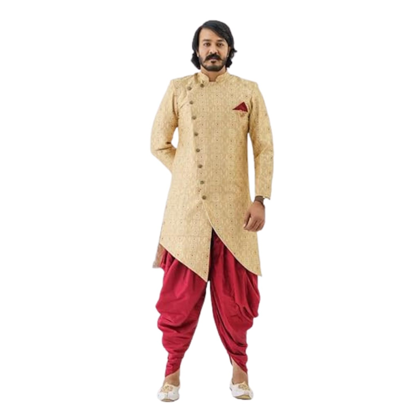 Amzira Brand Boy Mens Sherwani Style Indo Western Dhoti Dress Set (Medium)