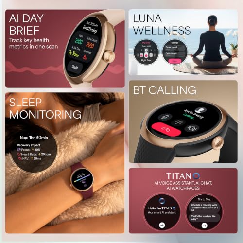Titan Celestor Verv with 1.19" AMOLED Display, Built-in GPS, Skin Temperature Monitoring, Luna Wellness, Smart Hydration, VO2 Max, Training Load & Readiness, 3 ATM Smart Watch for Women - Wine