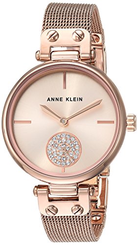 Anne Klein Women's Swarovski Crystal Accented Mesh Bracelet Gold-Tone Watch