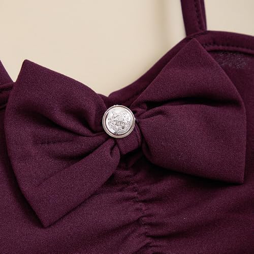 Hopscotch Girls Maroon Sleeveless 2-Piece Bow Applique Blouse and Shorts For Ages (5-6 Years)