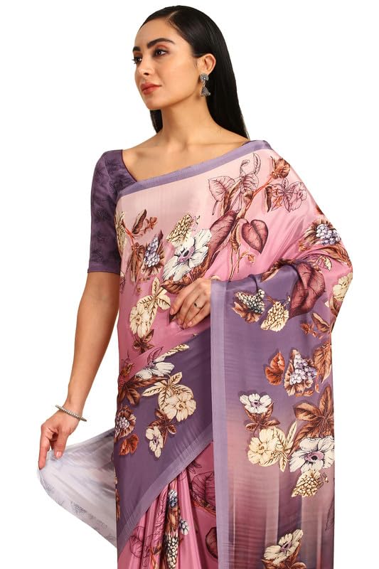 Soch Womens Purple Crepe Floral Print Saree