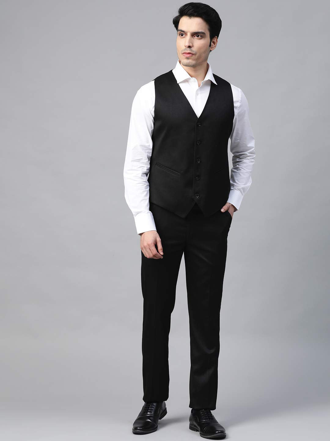 MANQ Men Black Solid Slim Fit Single-Breasted Three-Piece Formal Suit (Size: 38)