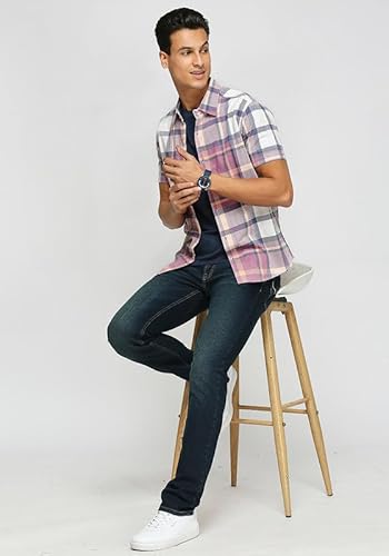 Wear Your Opinion Plaid Checkered Washed Effect Knit Casual Half Shirt for Men | All Day Comfort | Orchid Checks Shirt (Orchid Pink, XXXX-Large)