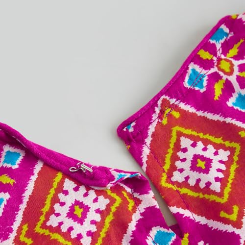 Hopscotch Hoscotch Girls Geometric Pink Short Sleeves 3 Piece Ornate Geometric Cotton Sharara Set For Ages (4-5 Years)