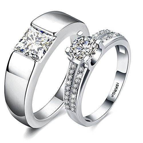 Via Mazzini White Gold Plated Crystal Proposal Promise Couple Rings for Girls and Boys (Ring0476) (6.0)