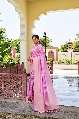 Vardha Women's Banarasi Georgette Saree with Unstitched Blouse Piece - Gold Zari Woven Work Sarees for Wedding (Vritika_668)