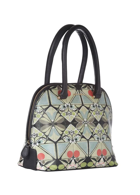 Satya Paul Green Emerald Green Teal PU Printed D Shape Handbags for Women