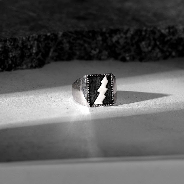 GIVA 925 Silver Oxidised Silver Thunder Ring For Him,Indian - 20 | Gifts for Men and Boys | With Certificate of Authenticity and 925 Stamp | 6 Month Warranty*