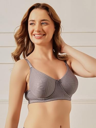 Clovia Women's Jacquard Non-Padded Wired Full Figure Self-Patterned Bra_BR5056R05_Grey_32B
