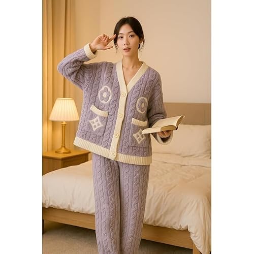 Cigain Women’s Super Soft Fleece Pajama Set – Warm Winter Loungewear Two-Piece Set (Plus Size, Purple, Medium)