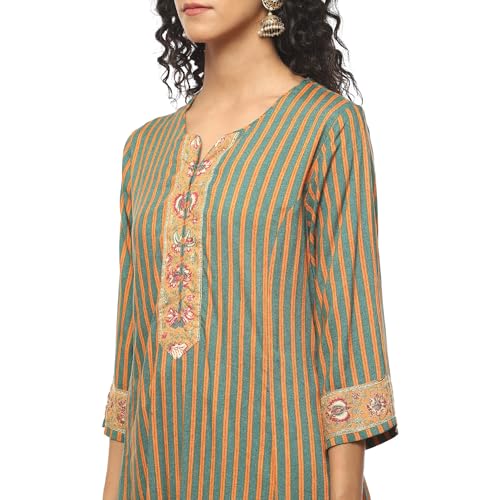 BIBA WOMEN PRINTED STRAIGHT SALWAR KURTA DUPATTA(SKDASSORTED8826_GREEN_42)