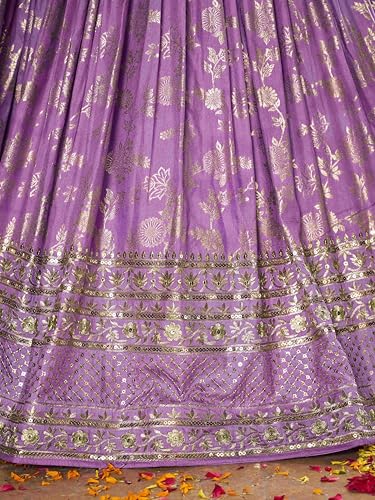 Zeel Clothing Women's Sequins Zari Embroidered Dola Silk Jacquard Lehenga Choli With Dupatta (7100-Women-Lehenga-Choli-Latest, Free size) (Lavender)
