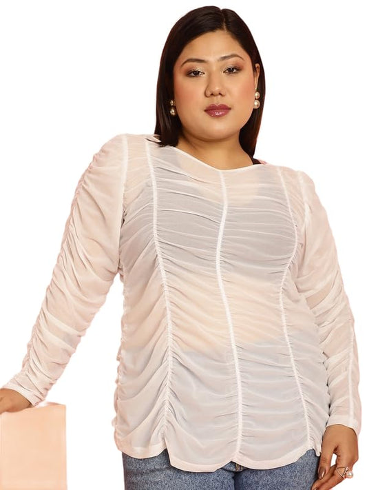 theRebelinme Women Plus Size Gathered or Pleated Boat Neck Top U1041