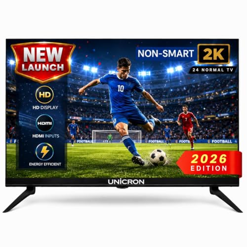 UNICRON 24 Inch HD LED TV Non Smart 20W Sound Output, Premuim Slim Design Crystal Clear Display with HDMI & USB Ports, Ideal for Home, Office & Monitor Security More(Black)