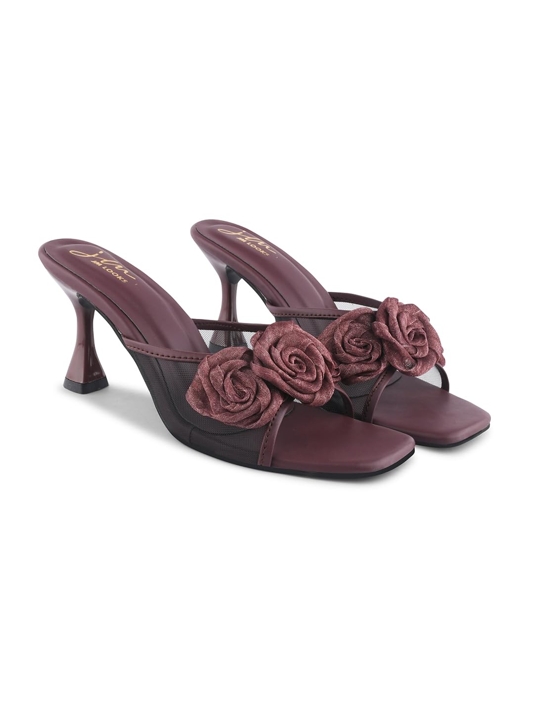 JM LOOKS Stylish Embellished Kitten Heels Sandal for Women & Girls | Pencil Hees | Stiletto Heels | (Wine, 40)