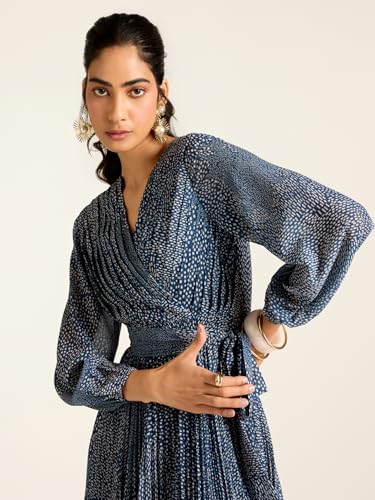 Label RITU KUMAR Navy Angelique Dot Full Sleeves Long Dress