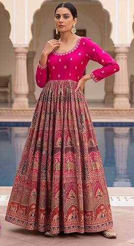 Vaishali Ethnic Women's Pink Embroidered Printed Anarkali Dress