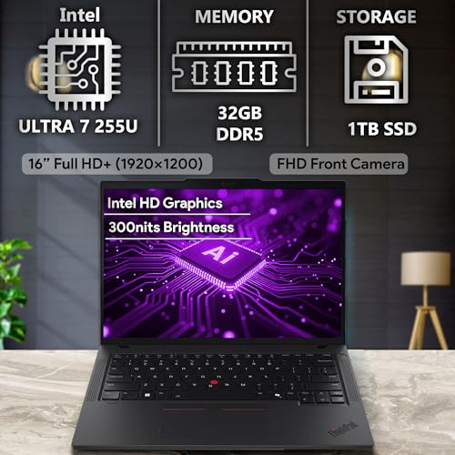 Lenovo ThinkPad T14 Gen 6, 14" FHD+ Display, Intel Ultra 7 225U, 32GB DDR5 RAM, 1TB SSD PCIe, Fingerprint, Backlit Keyboard, WiFi 6E, RJ-45, FHD Webcam, Win 11 Pro, AI Business Laptop - Black