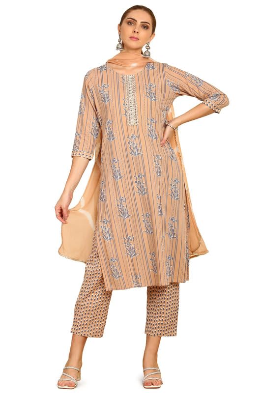 Soch Womens Earth Printed Cotton Suit Set With Gotta Patti