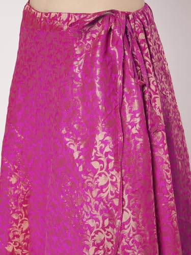 studio rasa Women's Brocade Floral Bias Skirt for Wedding Festive Party (SKTC72519L_Pink_Large)