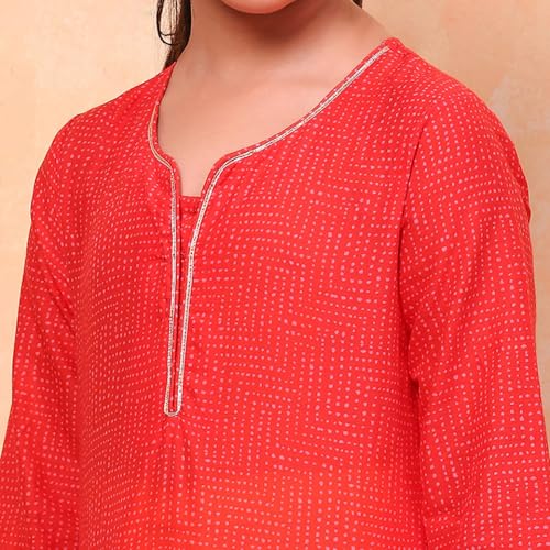BIBA Girl's Cotton Printed Relaxed Kid Salwar Suit Set (Kw3535_Redyellow_7) 6 Years-7 Years