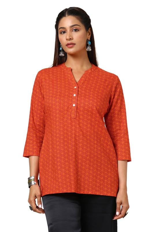 Soch Womens Orange Cotton Blend Abstract Print Tunic