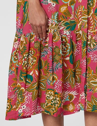 BIBA Women Printed Straight Calf Length Mix and Match Dress(Casual D2162_Fuchsia_40), 2XL