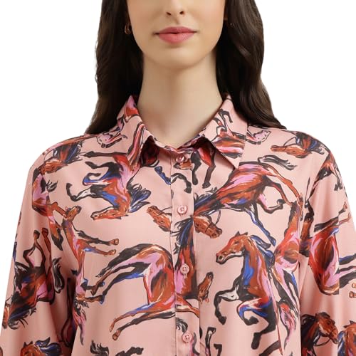 United Colors of Benetton Regular Fit Regular Collar Printed Shirt (Size: 2XL) - 26P5WVNTP308I904 Pink