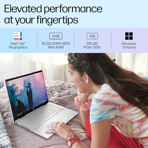 HP Pavilion x360, 13th Gen Intel Core i5-1335U Laptop (16GB DDR4, 512GB SSD) Touchscreen, 14"/35.6cm, FHD, Win 11, Office 21, Silver, 1.51kg, Iris Xe, FPR, 5MP Camera, Backlit KB, Pen, ek1074TU