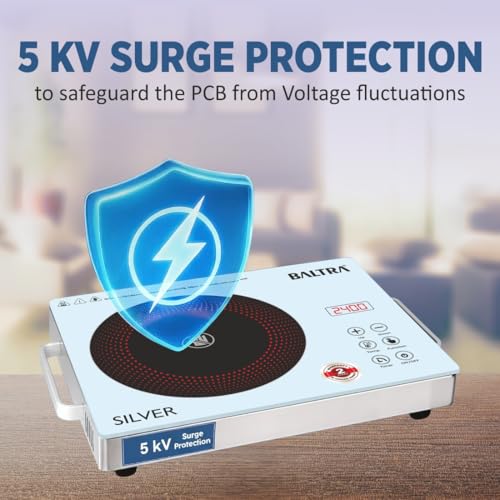 BALTRA Infrared Induction Cooktop Radiant Silver 2400Watt Touch Control Panel | Over Heat Protection, Multi Power Level Function, Digital Display, All Utensil Use | 5k Surge Protection, Electric Stove