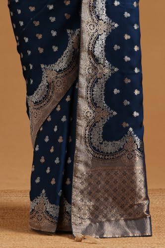 Soch Womens Navy Blue Satin Zari Woven Saree