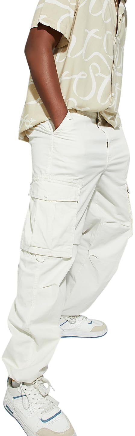 Max Men Mid Rise URB_N Relaxed Fit Parachute Cargo Pants (Off White_34)