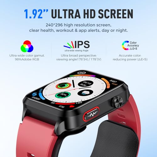 Domars Blood Pressure Smart Watch with Air Pump Cuff, 1.92" Health Monitor Blood Oxygen/Temperature/Heart Rate, 120+ Sports, 30-Day Battery, IP68 Waterproof, Android iOS Tracker for Men Women (Red)