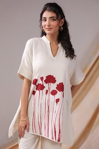 JISORA Women's Printed Cotton Flex Co-ord Set 1KFP3445-S Off-white S