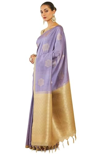 Soch Womens Purple Tussar Silk Saree With Geometric Motifs And Beige Pallu