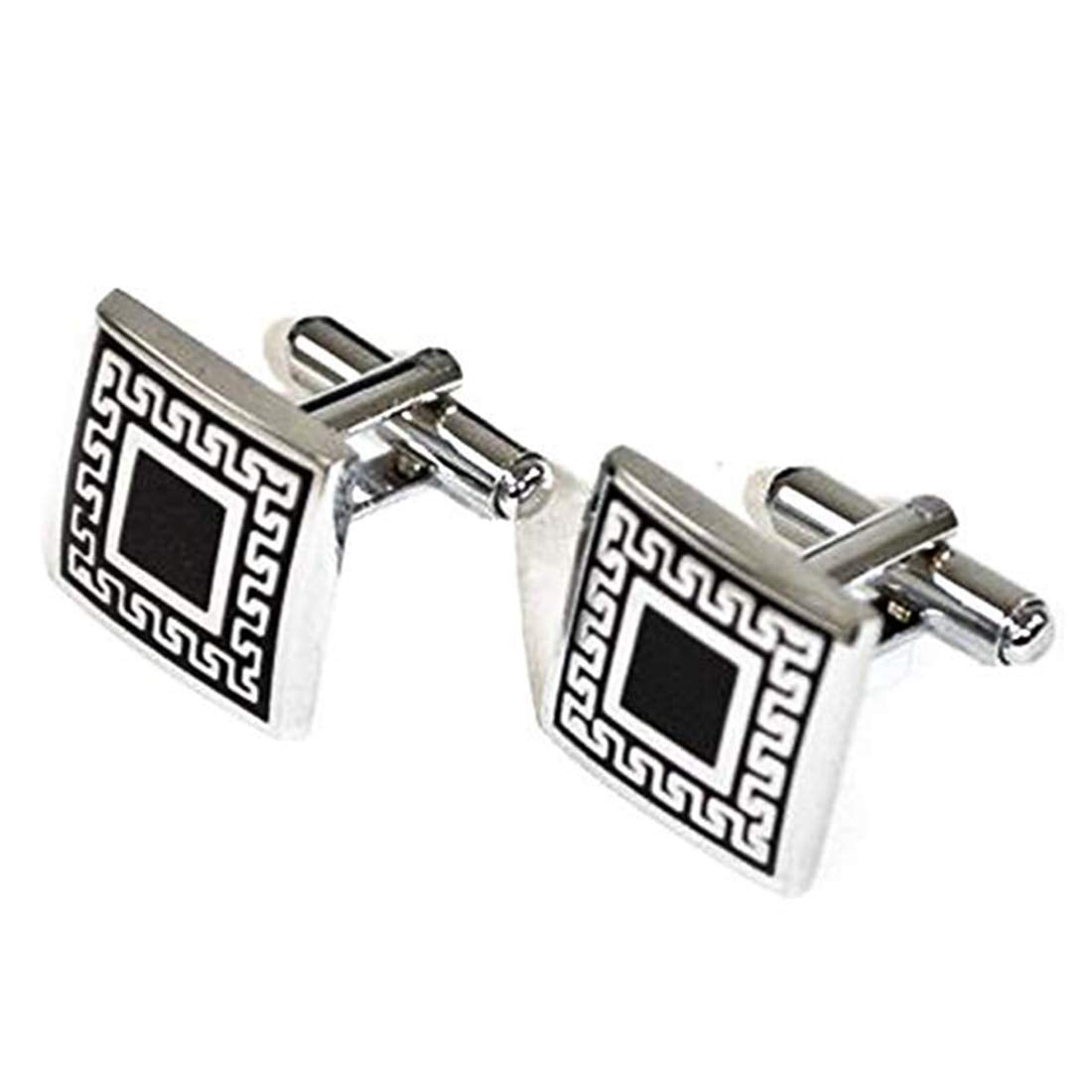 Peora Black Square Shield Silvery Tone Premium Cufflinks for Men Business Corporate Wedding Gift