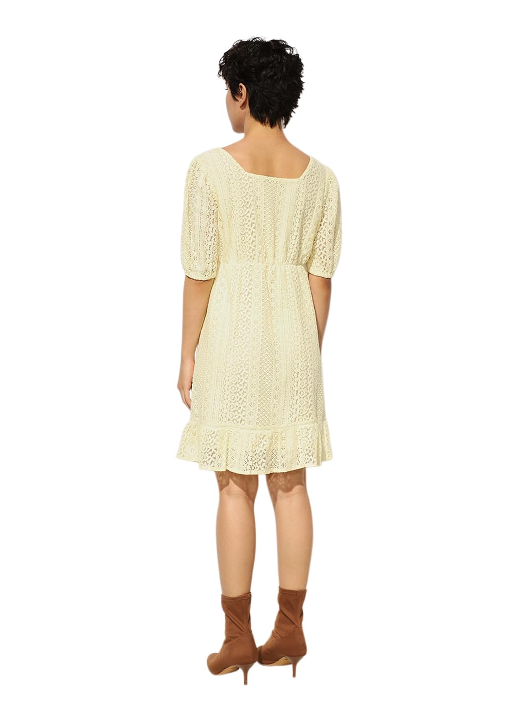 ONLY Women's Fit and Flare Yellow Dress