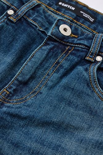 SNITCH Men Blue Casual Jeans | Straight Fit Relaxed Style with Mid Rise & Washed Pattern | Premium Cotton Blend Fabric with Medium Stretch for Everyday Comfort