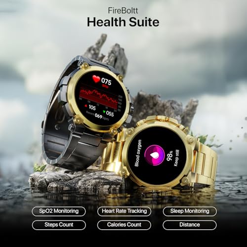 Fire-Boltt Dominian 36.3mm (1.43 inch) AMOLED Display, Stainless Steel Design, 466 * 466 px Resolution, Bluetooth Calling, Multiple Sports Modes, Health Mode, IP67, Weather Updates (Gold)