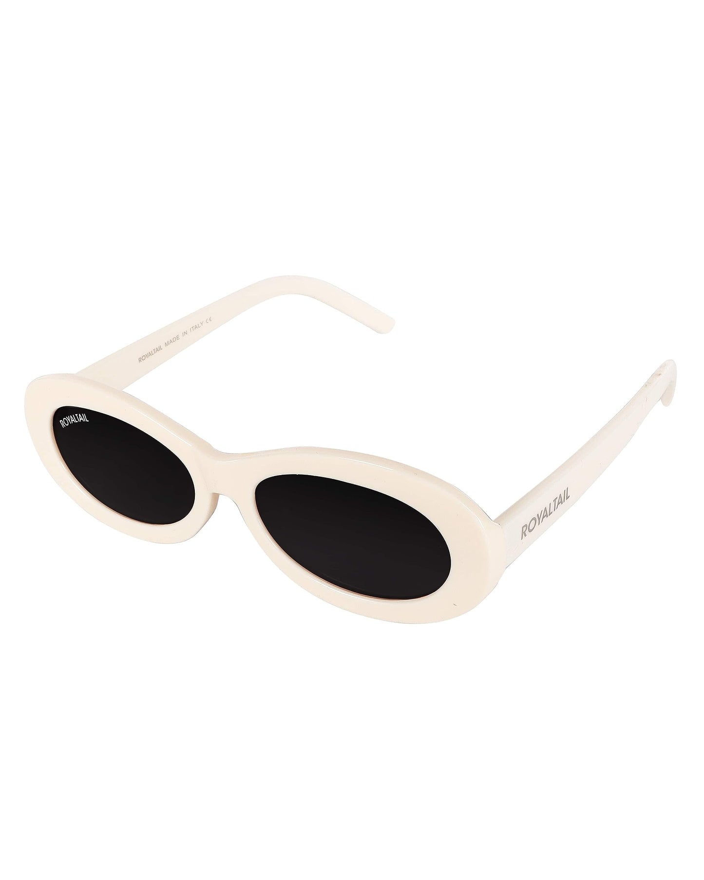 Royaltail Oval Retro Shape Sunglasses Cream Frame & Black Glass Unisex 100% UV Protected | For Men & Women | For Protection, Safety, Party, Styling
