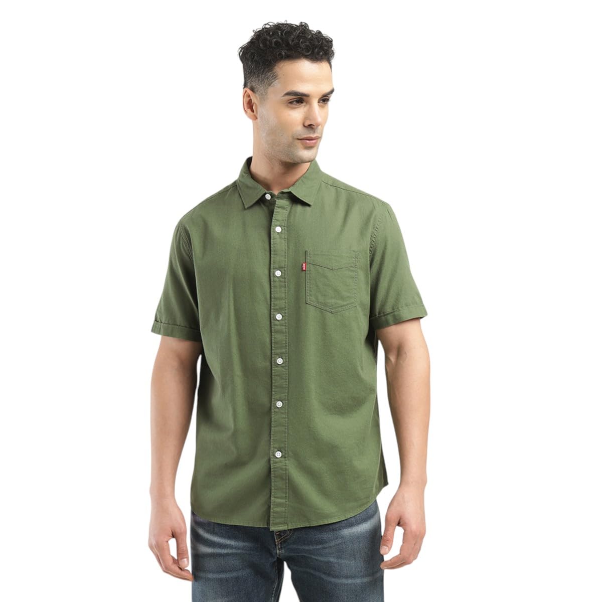 Levi's Men's Solid Slim Fit Shirt (32908-0341_Green