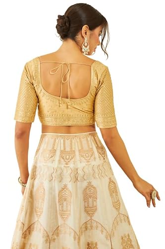 Soch Womens Gold Tussar Sequin Embellished and Embroidered Front-Open Blouse