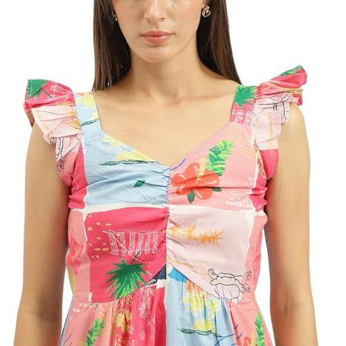 United Colors of Benetton V-Neck Printed Dress (Size:M)-25P4WVNDR185I72LM Multicolour